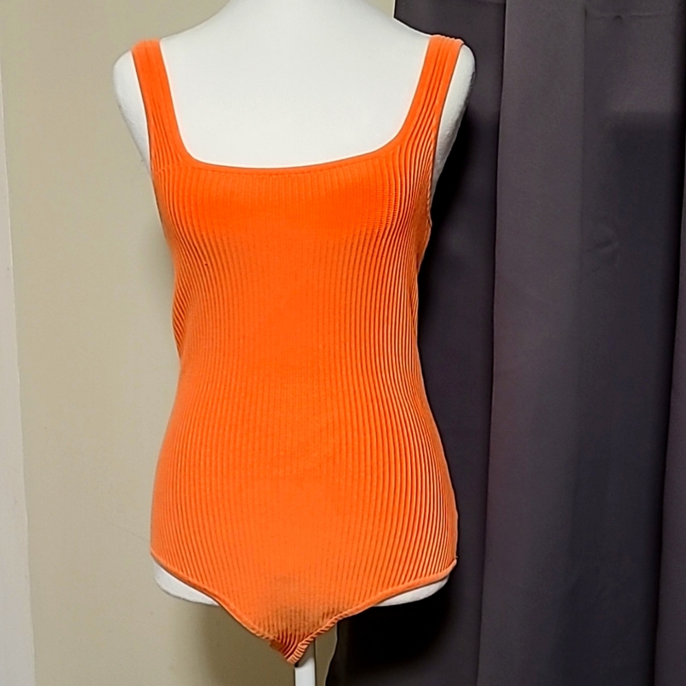 chic ribbed bodysuit in warm peach